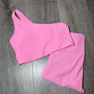 Wilo the label light pink one shoulder sports bra and leggings matching set sz S